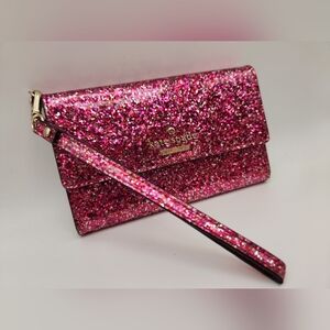 EUC Kate Spade 'STORYBOOK' Pink Glitter Clutch Wristlet